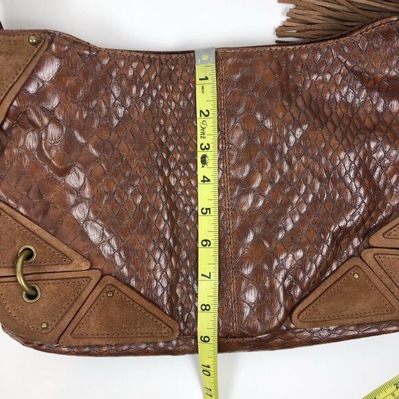 JESSICA SIMPSON Brown Faux Leather Reptile Tassle Shoulder Bag Purse - Picture 11 of 12